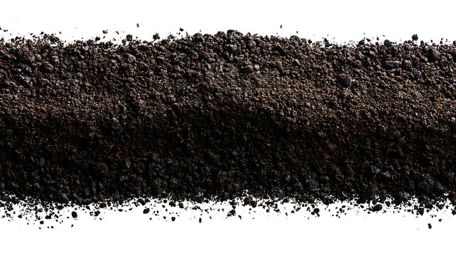 Pile of dark organic potting soil isolated on white background