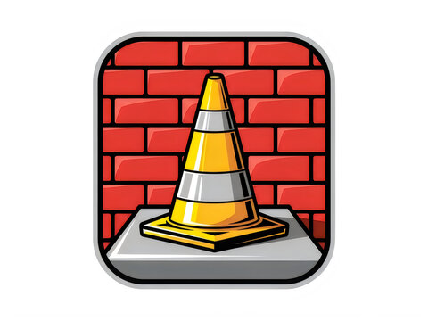 Vintage yellow hard hat sitting on top of a red brick wall with a vldl logo