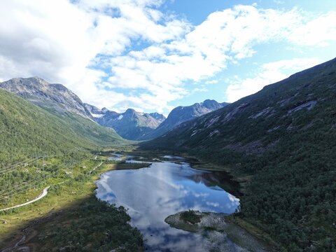 Aerial View of Mountain Valley Near Narvik, Northern Norway