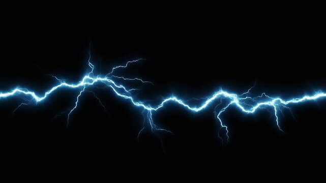 A bright blue lightning bolt flashes horizontally across a black background.
