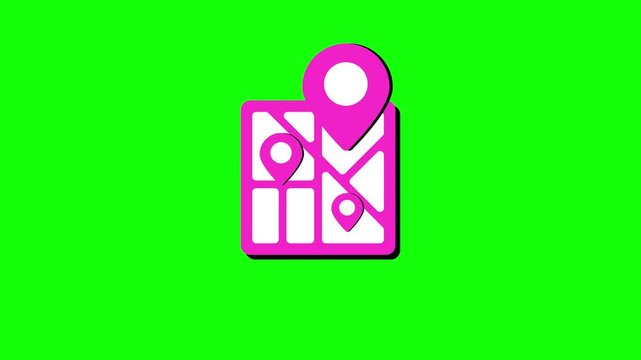 Vibrant pink map icon with multiple location pins, perfect for navigation, travel, and geographical data display on a clean green screen
