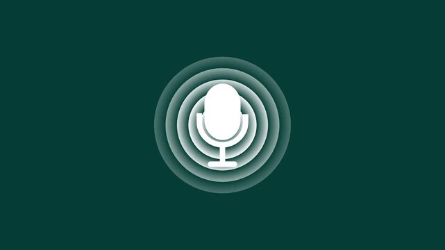 Animated microphone with pulsing sound waves for podcast and audio branding, minimalist motion broadcast