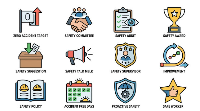 Workplace Safety and Health Management Icon Set
