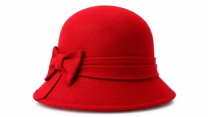 Fototapeta premium Elegant Red Cloche Hat Isolated on White Background