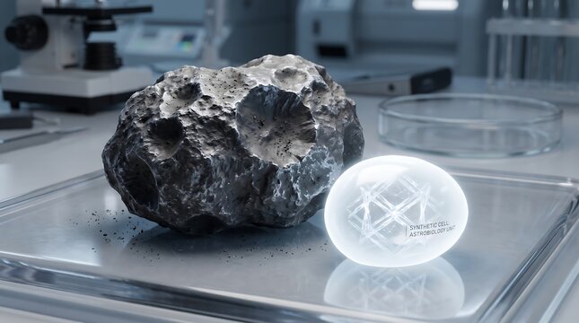 Advanced laboratory study of extraterrestrial meteorite rock and glowing energy sphere for high-tech material research