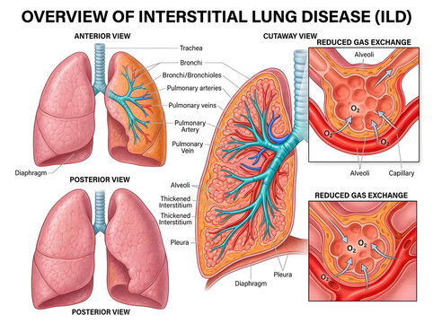 Interstitial lung disease anatomy diagram illustration isolated on white background