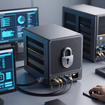 Dramatic Lighting Cybersecurity Hologram. Blockchain-Based Cybersecurity For Internet Data Protection