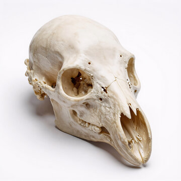 Editorial Illustration Crow Dead. Close-Up Top View Of A Crow Skull On A White Background