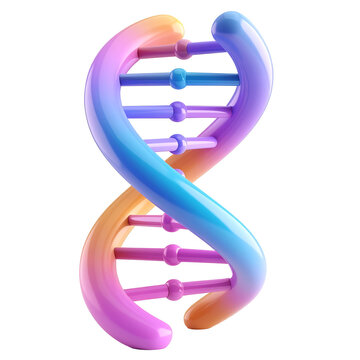 3D plastic cartoon style DNA double helix icon, isolated on transparent background and white background