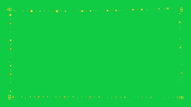 Luxurious Gold Decorative Border Frame with Ornamental Corners on Bright Green Rendered Background for Holiday Greeting Cards