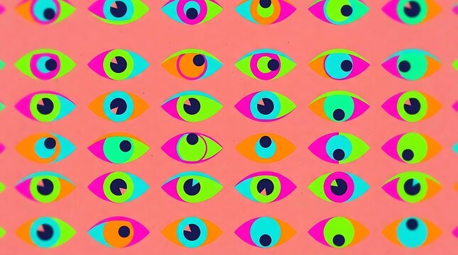 Seamless pattern of colorful eye shapes