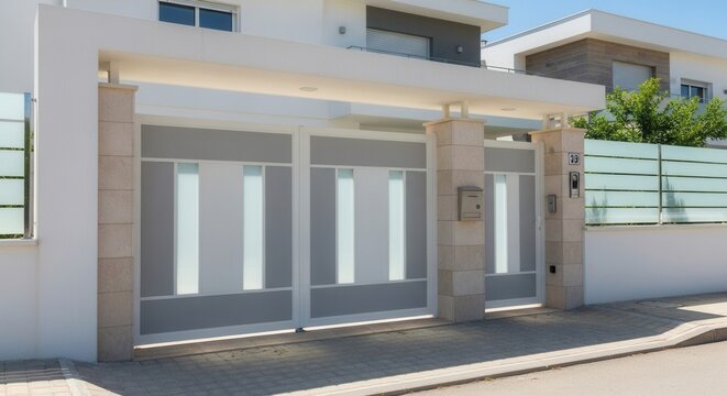 Modern Automatic Gate System With Contemporary Home Entrance