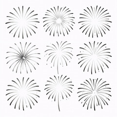 Obraz premium Watercolor Collage Year. A Silver-Colored Firework, Illustrated With Thin Stroke Lines On A White Background For Overlay Montage Collages Celebrating Happy New Year