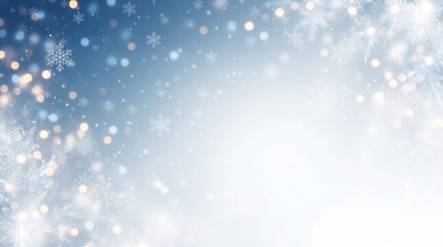 Blue winter snowflakes bokeh background