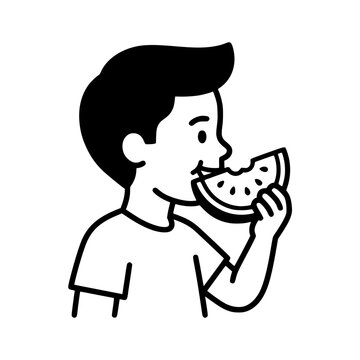 A cheerful child happily munching on a slice of watermelon, showcasing the joy of summer and the refreshing taste of this delicious fruit in a simple yet delightful moment.