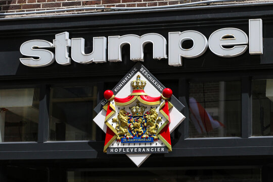 Stumpel Store Sign with Dutch Royal Warrant Emblem. Alkmaar, Netherlands