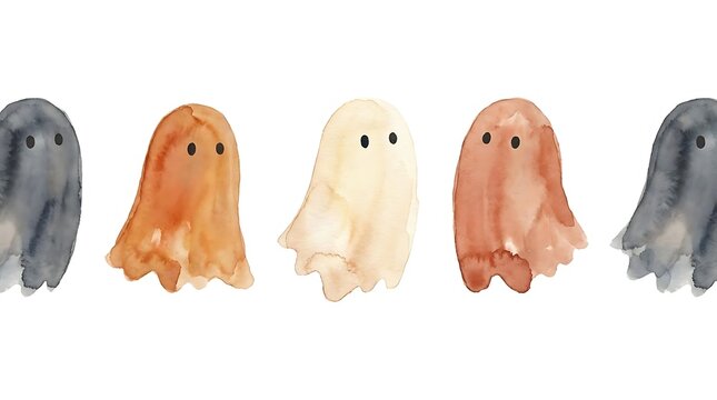 Watercolor ghost collection with transparent background