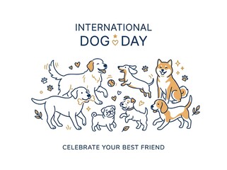 Fototapeta premium Diverse dogs group for international dog day greeting card