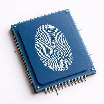 Art Nouveau Cybersecurity Digital Footprints. Fingerprint On A Blue Microchip Symbolizes Future Cybersecurity And Data Protection In The Era Of Secure Internet Access
