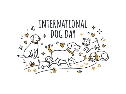 Dogs playing in a park for international dog day celebration