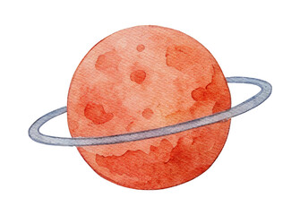Saturn Watercolor Planet Illustration With Rings Isolated Transparent PNG For Space Astronomy Design © Artem Shevchenko