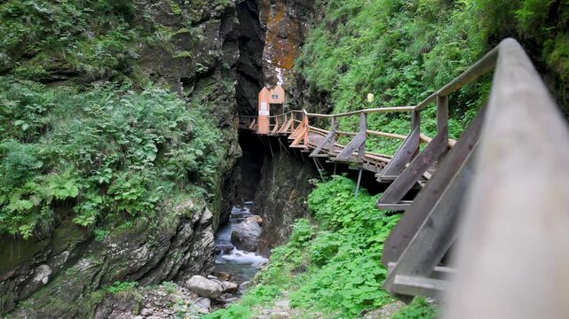 Innersbachklamm, a narrow mountain gorge, in the Alps of Austria