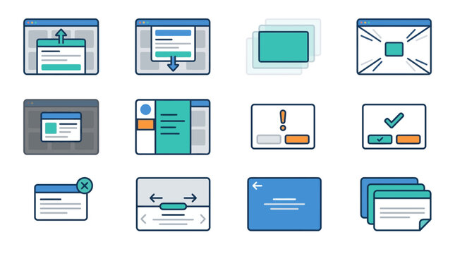 Set of Flat Design UI UX Web Window Interface Icons