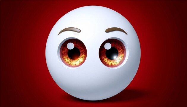 Evil emoticon with intense glowing eyes on red background