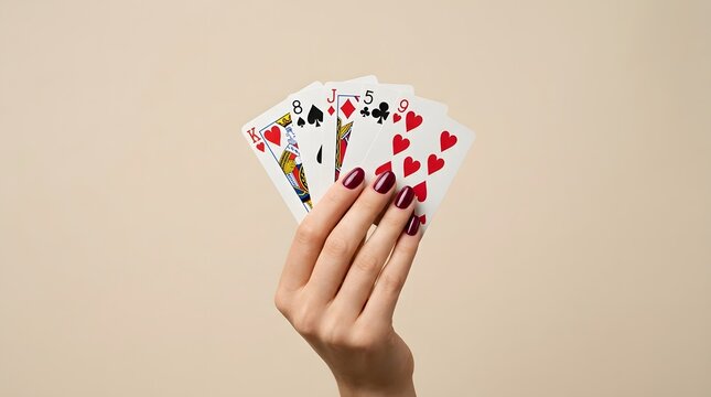 Hand elegantly holding or throwing playing cards in a modern setting