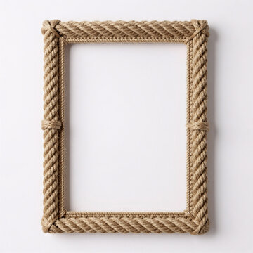Gothic Texture Jute. Isolated Rope Frame With Realistic Texture And Jute Thread Or Cord Borders, Set Against A White Background