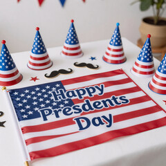 Fototapeta premium Storybook Illustration Collage United. Presidents Day Party Design Featuring A Collage Of Usa Flag, Hat And Mustache Elements With Vintage Phrases