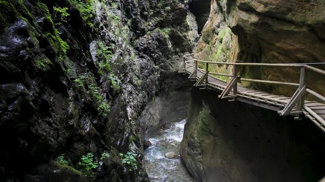 Innersbachklamm, a narrow mountain gorge, in the Alps of Austria