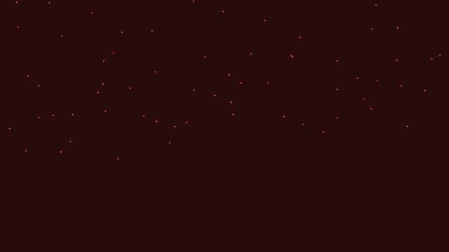 Red glowing points connected by thin lines forming a floating digital network structure in motion animation displaying abstract geometric patterns on a dark maroon background for modern technology the