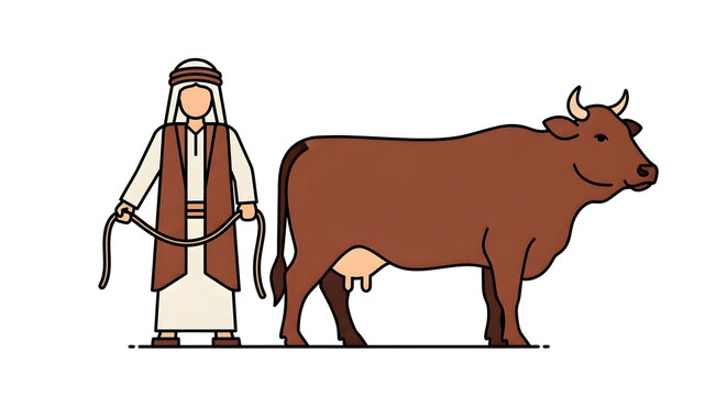 Bedouin shepherd with a brown cow illustration vector graphic