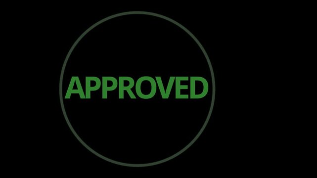 Green approved text animation with circle motion graphic template with video displays green typography background transition lettering corporate business positive