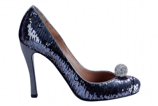 Elegant Shimmering Sequin Stiletto Pump with Decorative Crystal Ball
