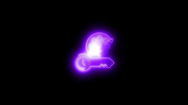Neon key and rotating gear animation for business strategy and success