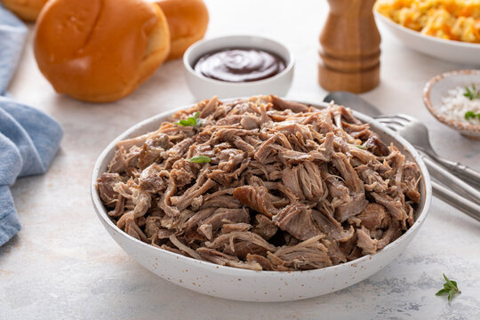 Pulled pork in a serving bowl ready to be eaten