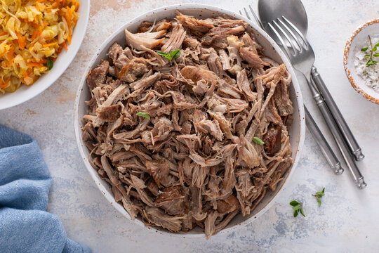 Pulled pork in a serving bowl ready to be eaten