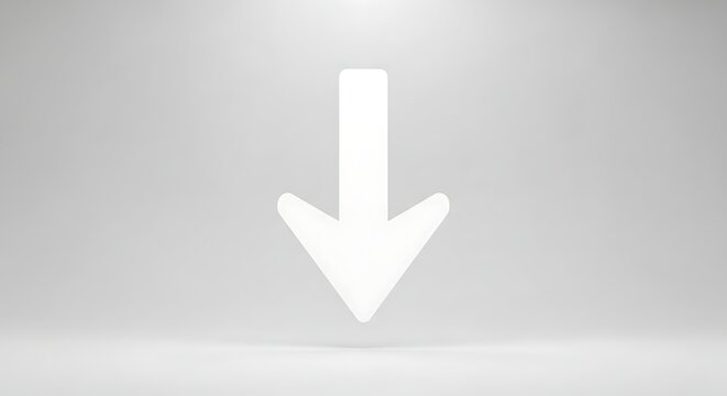 Simple clean white downward pointing arrow graphic on transparent background for user interface design