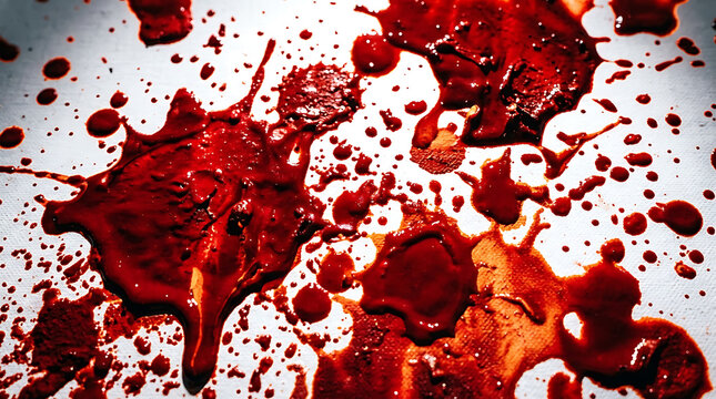 Crimson paint splatters and drips on canvas
