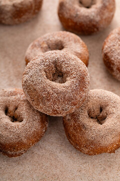 Pumpkin or apple cider donuts covered with cinnamon sugar