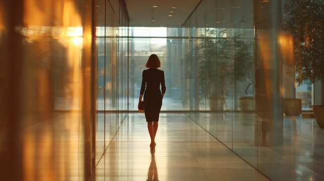 Woman walking in modern architecture
