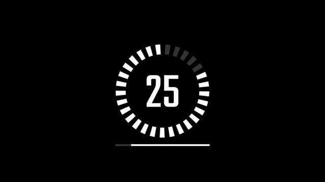 Circle countdown timer animation from 30 to 0 seconds underline on black background, 30 second countdown timer, Counting down from 30 to 0, Countdown video.