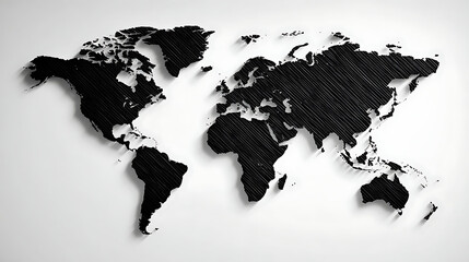 World map silhouette with linear texture against a light gray background global representation