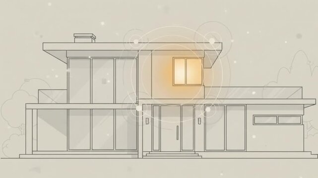 Smart Home Icon with Window Light Glowing on Light Background