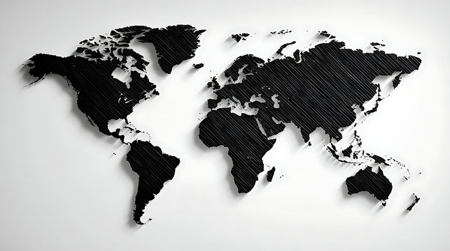 World map silhouette with linear texture against a light gray background global representation