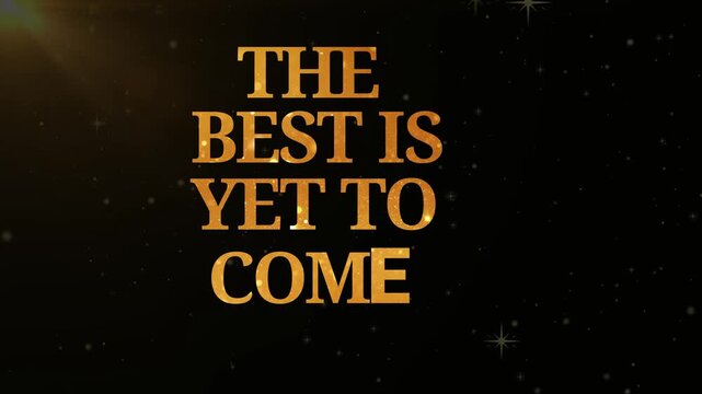 Inspiring golden quote animation with glittering particles with video uplifting motivational phrase rendered shimmering gold typography against dark celestial background twinkling stars