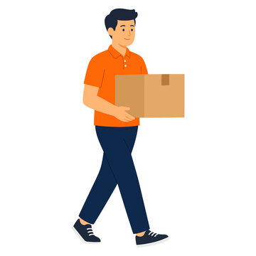 Delivery man walking with cardboard box vector illustration