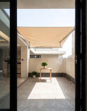 Awning Extending Over Balcony On Hot Summer Day